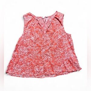 GAP Sleeveless Floral Blouse - Coral Red Peplum Spring Flowy Size Large Vacation